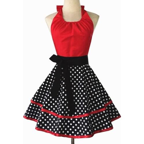 Fashion Kitchen Apron Girls Cotton Polka Dot Print Work Clothes Lovely Cooking Home