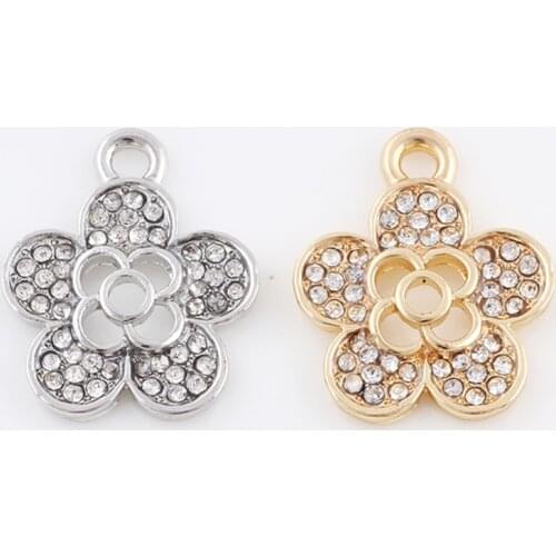 20Pcs/lot Fashion Hollow Flower Charms Pendant Charms Rhinestone Silver Plated Golden plated Dangle Accessories 21*17mm