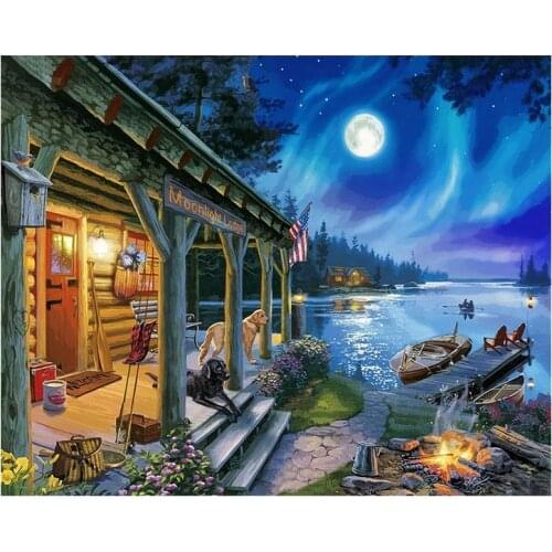 Moonlight Lodge Paint By Numbers for Adults Beginner Paint-By-Number Kits Gift for Adults Kids,16inch x 20inchFrameless