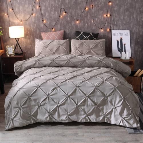 Jivetulu Solid Duvet Cover Bedding Set Bed Covers Pinch Pleat Art Work Single Queen King Size 2 or 3 pcs with Pillowcase