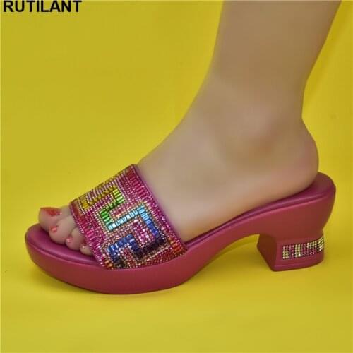 New African Wedding Shoes Decorated with Rhinestone Luxery Shoes Women Open Toe Shoes Slip on Italian Ladies Shoes and Sandals