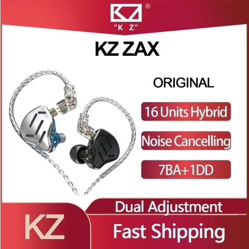 Original KZ ZAX Headset 16 Units Hybrid technology Earphones HIFI Bass In Ear Noise Cancelling Earbuds 7BA+1DD Sport Headphones