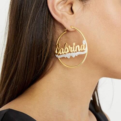 Personalized Name Hoop Earring 18k Gold Plated Custom Double Color Earrings Statement Earring Hoops Gift for Women Girls