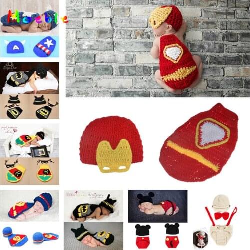 Moeble Hot Sale Captain America Photography Props Newborn Photo Props Costume Crochet Cartoon Beanies Cloak Set for Christmas
