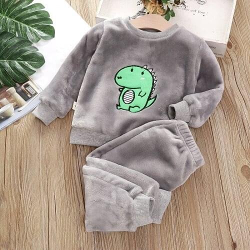 Cartoon Kids & Toddler Girls Pajamas 2 Piece Top and Pants Pjs Set Autumn Winter Warm Boys Flannel Velvet Sleepwear
