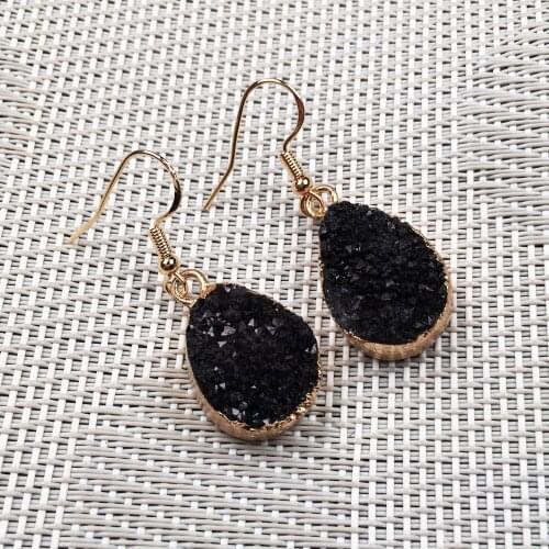 Natural Stone Drop Earrings Stud Jewelry Black Color Handmade Irregular Shape Crystal Cluster Gemstones Earrings Wholesale