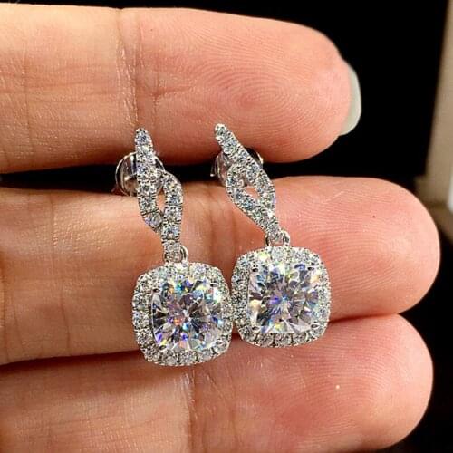 Huitan Novel Design Dangle Earrings for Women Silver Color Crystal Cubic Zirconia Bling Bling Earrings Trendy Wedding Jewelry