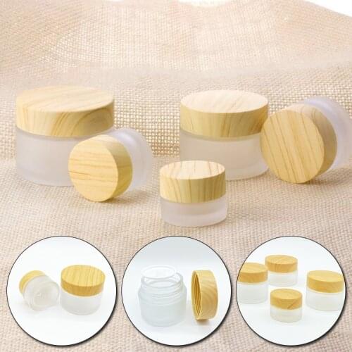 1Pcs Wood Grain Cover Scrub Glass Storage Jar Bottle Eyeshadow Face Cream Empty Bottle Organizer Travel Cosmetic Container Pots