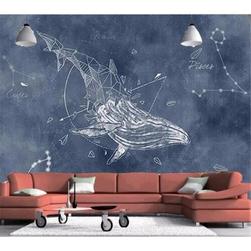 Wellyu Custom large - scale murals personality hand - painted constellation whale living room TV backdrop wallpaper