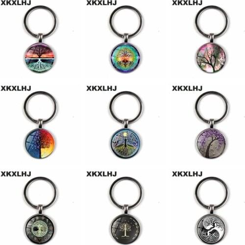 XKXLHJ 2018 New Life Tree Art Photo Tibet Bullion Glass Pendant Chain Keychain Jewelry
