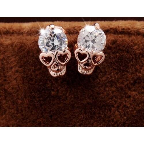 Steampunk Color Skull Earrings Fashion CZ Crystal Stud Earrings For Women Girl Small Jewelry Brincos Valentines Day Gift