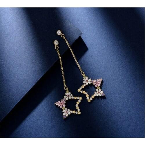 Needle Korean Temperament Star Flower Earrings Sweet Crystal Geometric Drop Earrings Female Jewelry