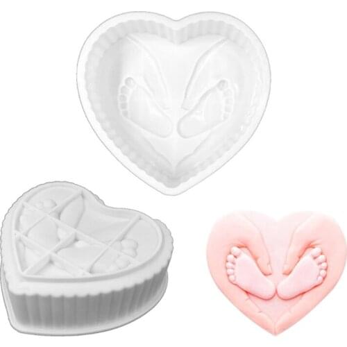 1pc Valentines Day Mold 3D Heart Footprint Silicone Mould Mousse Cake Chocolate Decorating Baby Shower Party Supplies