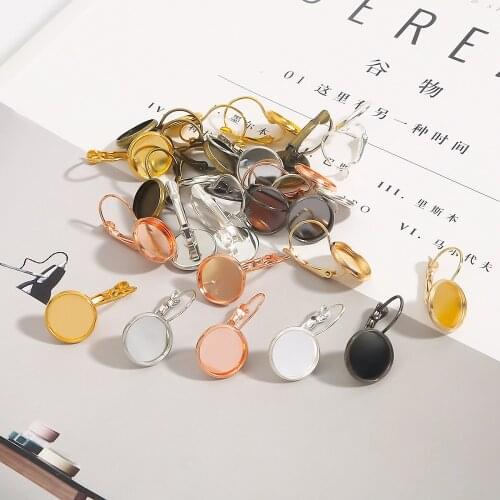 10pcs/lot 21mm Earring Hooks Round Cabochon Cameo Tray Settings Earring French Lever Blank Base Supplies for Jewelry Findings