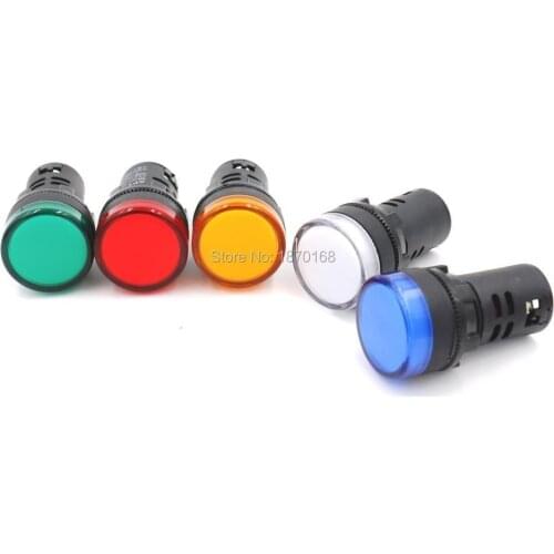 10 Pcs/Lot AD16-22 AC/DC 24V 22mm Panel Mount Green Red White Blue Yello Pilot Light Signal Indicator Lamp Red White Blue Yellow