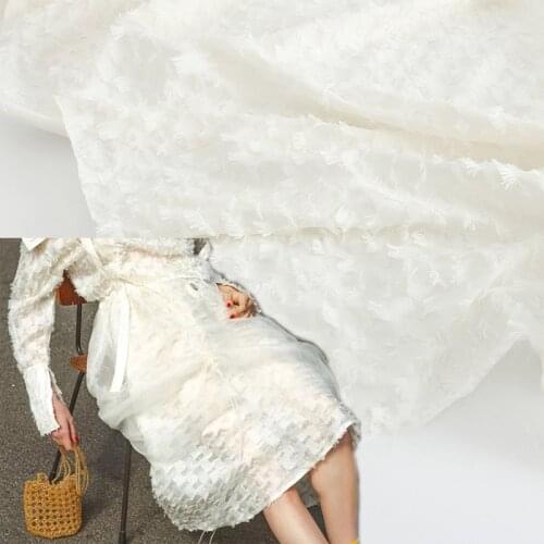 100x145cm Fashion Retro White Three-dimensional Shearing Brocade JacquardFabric For Woman Blouse Summer Dress DIY Sewing