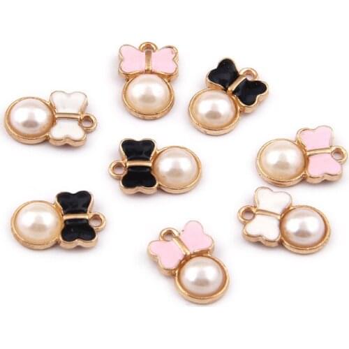 20pcs/Lot Enamel Bow-knot with Imitation Pearl Beads Alloy Charms Fashion Earrings Diy Jewelry Finding Accessories