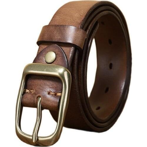 2021 Man Full Grain Cowhide Pin Buckle Copper Buckle One Piece Genuine Leather Jeans Belt