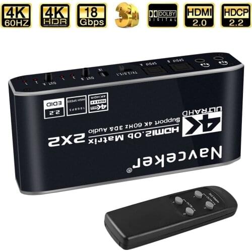 2x2 HDMI-compatible Matrix Switch Splitter with SPDIF & L/R 3.5mm HDR HDMI-compatible Switch 4x2 Support HDCP 2.2