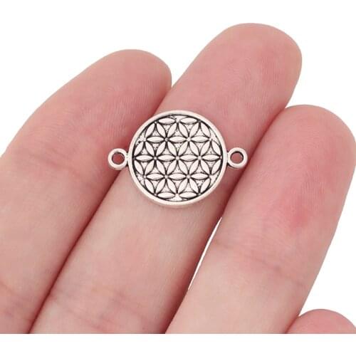 30 x Tibetan Silver Flower Round Connectors Charms for DIY Bracelet Necklace Jewelry Making 15x15mm