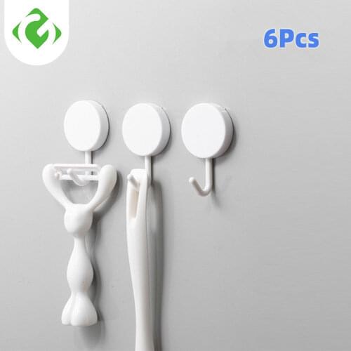 6Pcs wall type strong paste hook wall door bracket bathroom towel hanger kitchen hook household seamless paste round hook