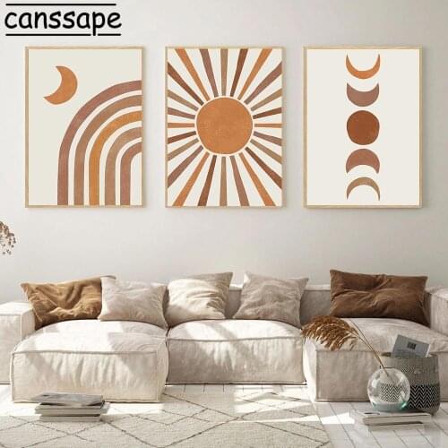 Abstract Canvas Painting Boho Posters And Prints Sun Moon Wall Art Poster Mid Century Modern Living Room Decoration Paintings