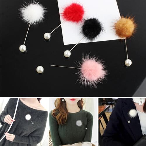 Pearl Sweater pompom Brooches Fur ball Coat Hat Brooch for Girl Woman Suit Collar Clothes Jewelry Cute Pins Brooches Jewelry