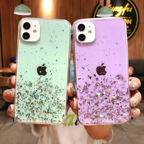 Clear Glitter Phone Case For iPhone 12 11 Pro Max XS Max XR X 6 7 8 Plus 12 Pro Mini Cute Shiny Bling Gorgeous Soft Back Cover