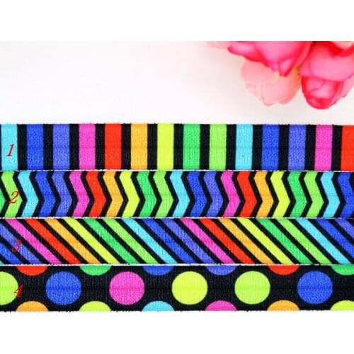 DHK 5/8'' Free shipping Fold Elastic FOE neon chevron stripe dot printed headband headwear hairband diy decoration wholesale C05