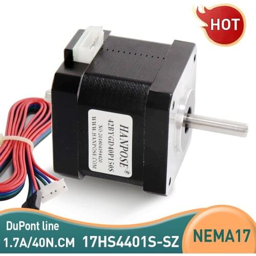 Free shipping 17HS4401 two-axis motor with 1M DuPont line Nema17 Stepper motor double output shaft 1.7A CE ROSH CNC/ 3D printer