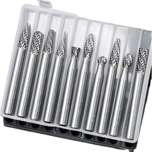 10Pc 6x6 Round Shank Metal Drawing Tungsten Carbide Milling Cutter Rotary Tool Burr Diamond Cut Rotary for Grinding Handtool Bit