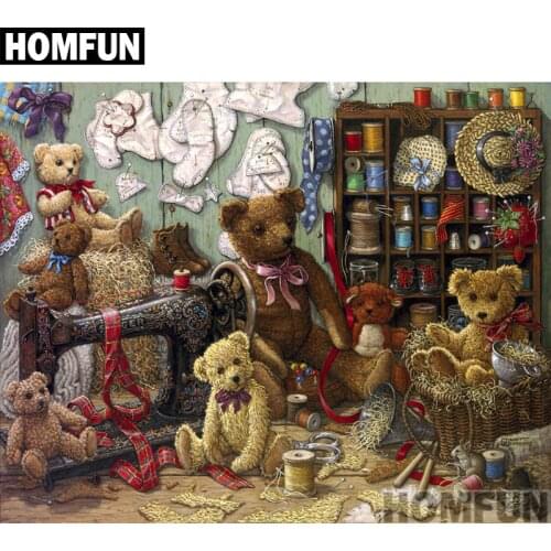 HOMFUN Full Square/Round Drill 5D DIY Diamond Painting "Sewing machine Bear" 3D Embroidery Cross Stitch 5D Home Decor A00980