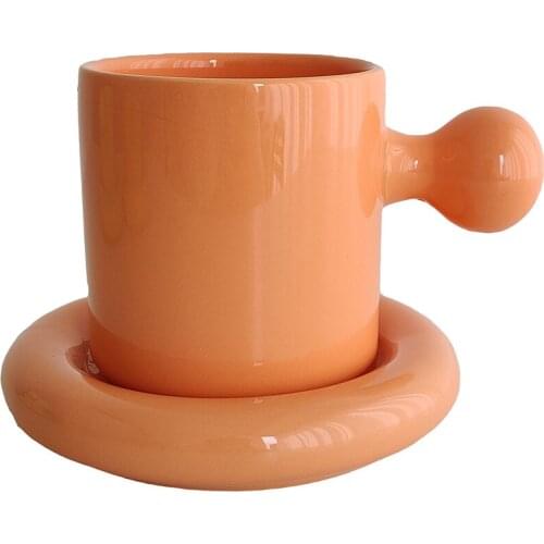 Korean Creative Mugs Coffee Cups Ceramic Milk Cup with Handle Ball Mugs and Saucers Set Gifts Tazas Turkish Coffee Cup Set 2021