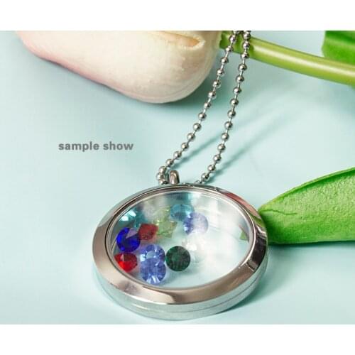 Floating Locket Pendant Necklace For Women 35mm Glass Round Living Memory Locket Stainless Steel Jewelry Charms Medallion Gift