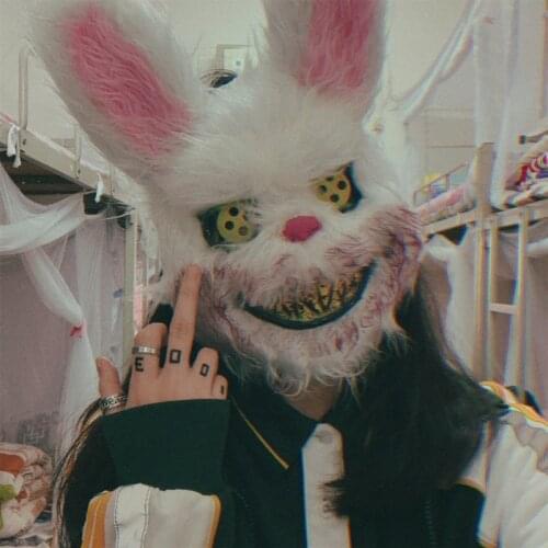 Douyin The same blood rabbit mask plush cos Halloween scary rabbit mask cute animal mask