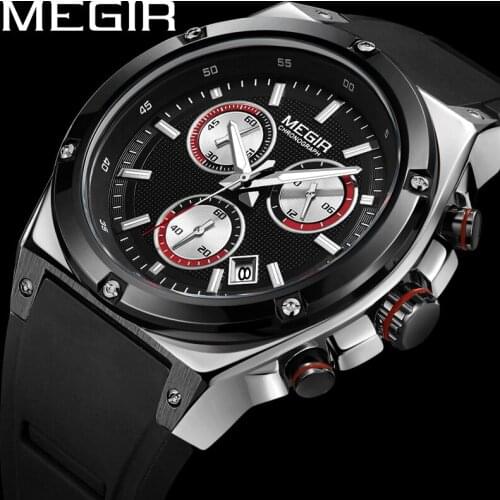 MEGIR Watch Men Waterproof Chronograph Military Male Clock Top Brand Luxury Rubber Silicone Business Man Sport Wristwatch 2073