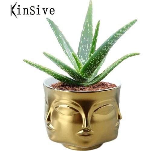 Mini 3D Face Succulents Plants Flower Pot Europe Creative Multi-Faceted White Ceramic Small Decorative Planter Holder Home Decor