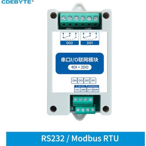 ModBus RTU Serial IO Module RS232 Interface 4DI+2DO 8 Digital Outputs Rail Installation 8~28VDC CDEBYTE MA02-AXCX4020