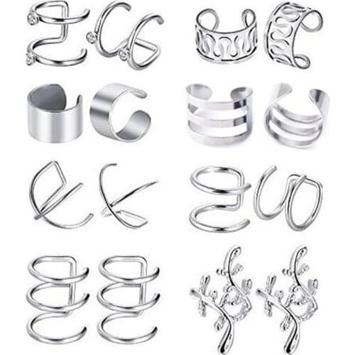 Fashion Punk Stainless steel Round Earrings For Women Girls Simple Style Geometric Clip Ear Jewelry Party Gifts 8 pairs