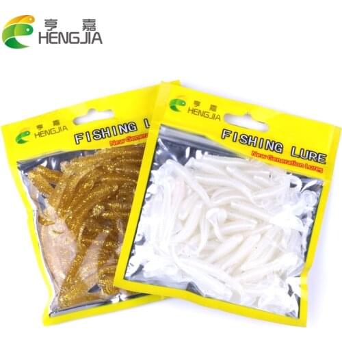 HENGJIA 50pcs/pack soft fishing lures maggot worm lures artificial wobblers T tail fishing baits pesca fishing tackles