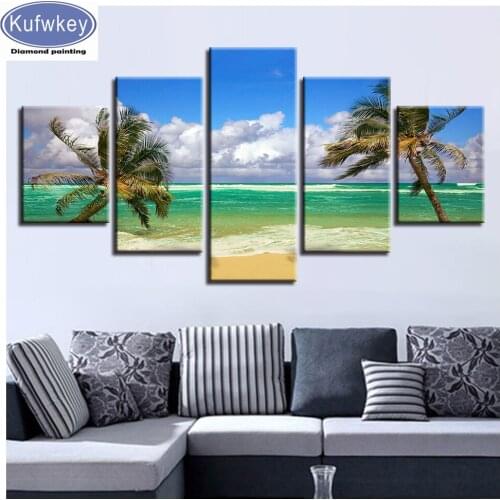 5pcs"Coconut Tree"Diamond painting Full drill Square round mosaic diamond embroidery beach home decor