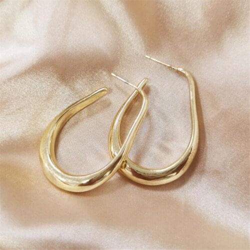 New Trendy Hollow U Shape Stud Earrings For Women Gold Color Personality Waterdrop Hyperbole Earrings Girl Fashion Party Jewelry