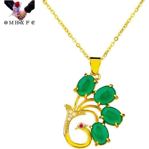 OMHXFC Wholesale PN614 European Fashion Fine Woman Girl Party Birthday Wedding Gift Peacock AAA Zircon 24KT Gold Pendant Charm