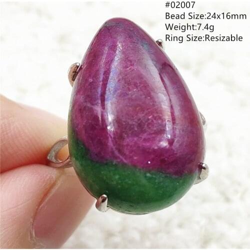 Natural Ruby Zoisite Red Green Adjustable Ring Gemstone 24x17mm Ruby Rare 925 Sterling Silver Water Drop Big Size Ring AAAAAA