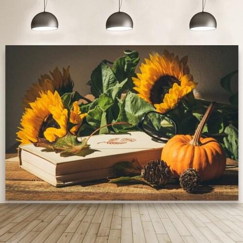 Autumn Harvest Pumpkin Sunflower Oil Painting Sense Home Decoration Photo Background Portrait Shooting Studio Banner Booth Prop