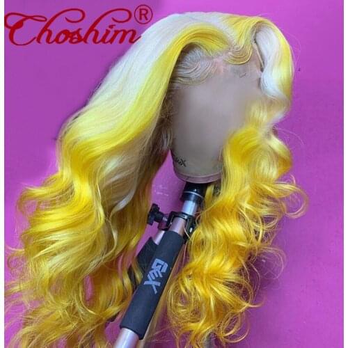 Transparent Lace Remy Colored Human Hair Wigs Pre Plucked Lace Part Hair Wigs Ombre Yellow Blue Purple Wig For Black Women