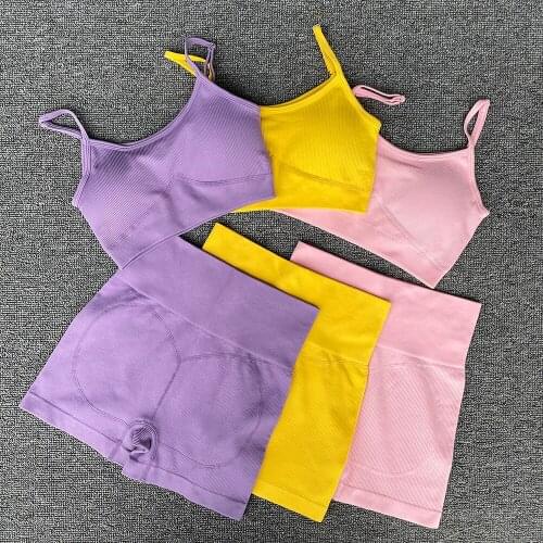 Drop Shipping Seamless 2PCS Yoga Sets Women Sport Bra + High Waist Shorts Gym Clothes Workout Set Fitness Clothing