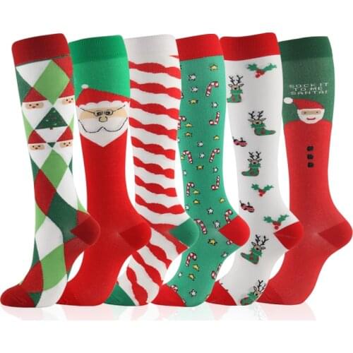 Christmas Compression Stockings 2020 High Quality Unisex Compress Sports Running Knee High Nylon Socks Relieve Muscle Fatigue
