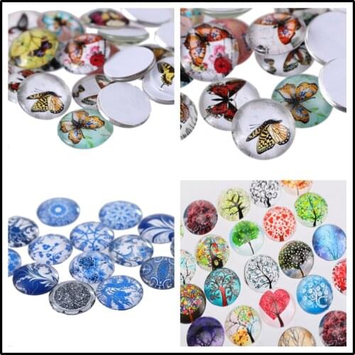 10Pcs/Pack Butterfly Picture Glass Patch 20mm Size Round Shape DIY for Making Rings Necklaces and Bracelets