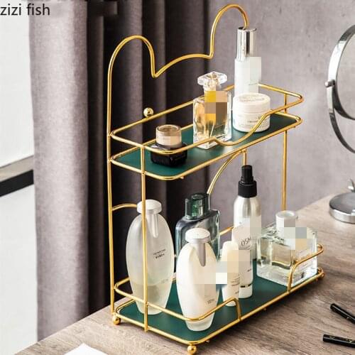 Iron art Double layer Storage rack Bear Crown jewelry rack cosmetic metal Shelf home Shelves desktop Organize decorative trays